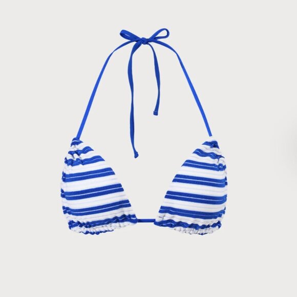 BERLOOK Navy Plush Texture Stripe Halter Bikini Top ONLY 03 - Picture 7 of 10